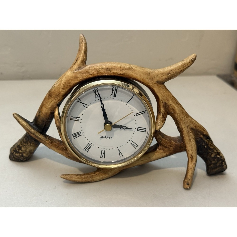 Vintage Deer Antler Clock Mantle Table Desk Resin Clock‎ Battery Operated